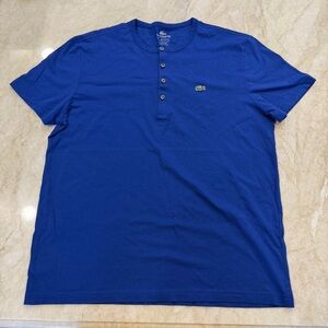 Lacoste Blue Henley Neck Short Sleeve T Shirt Sz 6 XL  Logo Pullover 100% Cotton